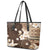 Samoa Siapo Pattern With Brown Hibiscus Leather Tote Bag