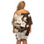 Samoa Siapo Pattern With Brown Hibiscus Off Shoulder Short Dress LT05 - Polynesian Pride