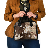 Samoa Siapo Pattern With Brown Hibiscus Shoulder Handbag