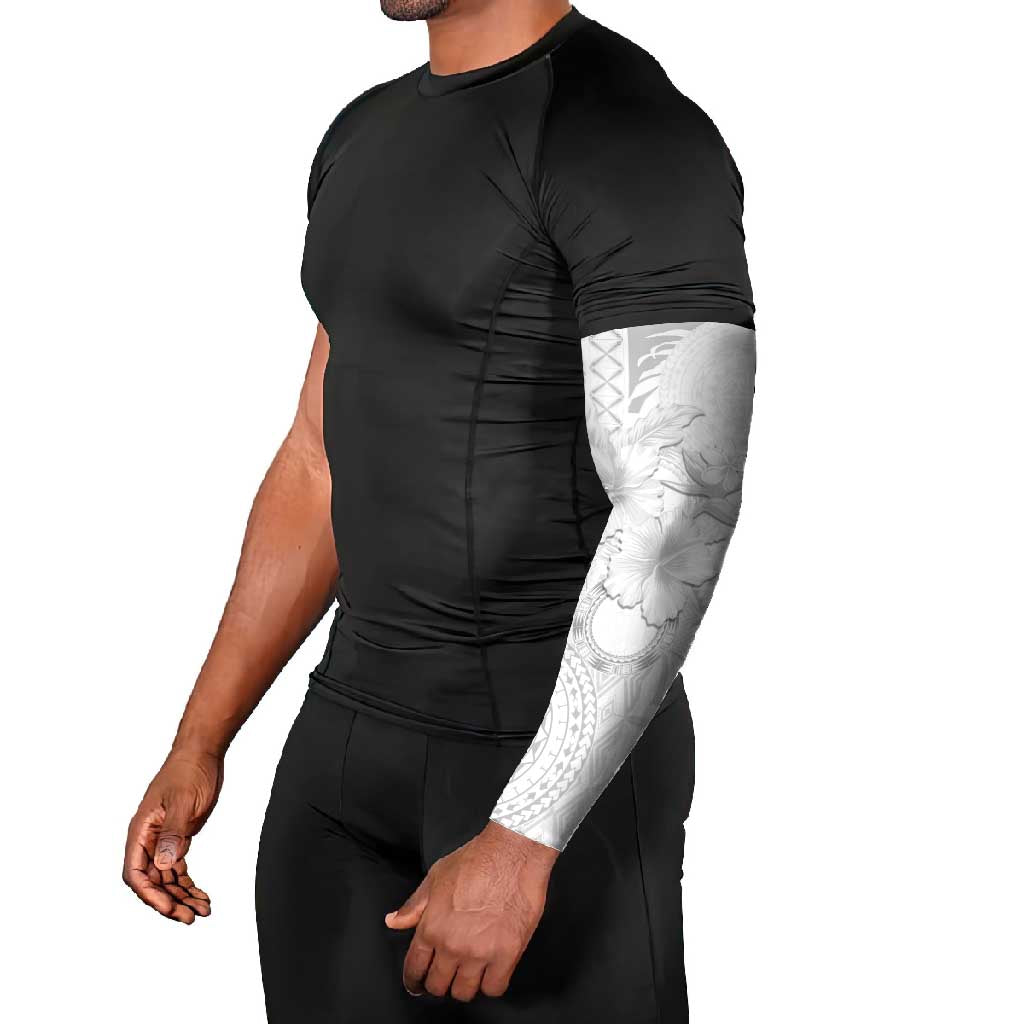 Samoa Siapo Pattern With White Hibiscus Arm Sleeves LT05 - Polynesian Pride