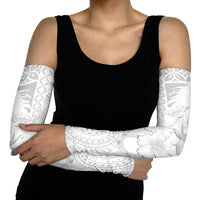 Samoa Siapo Pattern With White Hibiscus Arm Sleeves LT05 - Polynesian Pride
