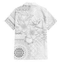 Samoa Siapo Pattern With White Hibiscus Family Matching Puletasi and Hawaiian Shirt LT05 - Polynesian Pride