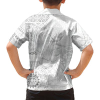 Samoa Siapo Pattern With White Hibiscus Family Matching Short Sleeve Bodycon Dress and Hawaiian Shirt LT05 - Polynesian Pride