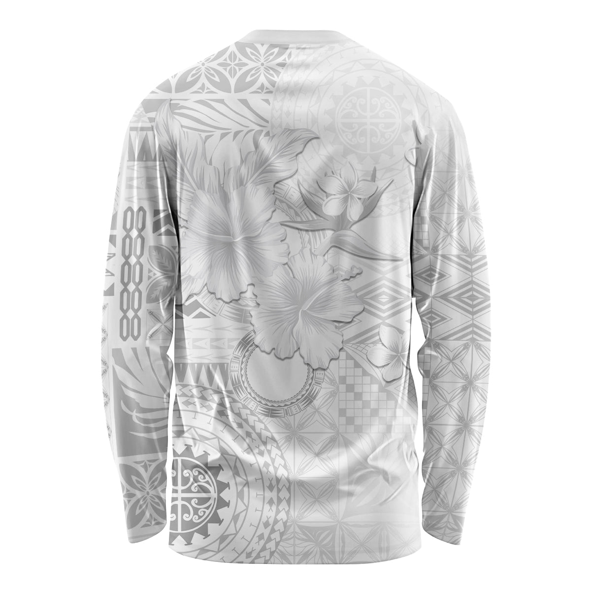 Samoa Siapo Pattern With White Hibiscus Long Sleeve Shirt LT05 - Polynesian Pride