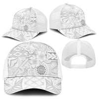 Samoa Siapo Pattern With White Hibiscus Mesh Trucker Cap - Polynesian Pride