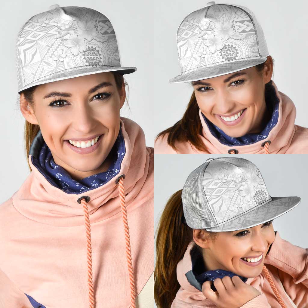 Samoa Siapo Pattern With White Hibiscus Mesh Trucker Cap - Polynesian Pride