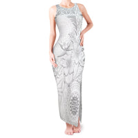 Samoa Siapo Pattern With White Hibiscus Tank Maxi Dress LT05 Women White - Polynesian Pride