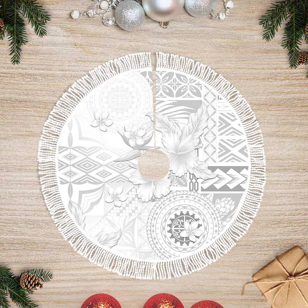 Samoa Siapo Pattern With White Hibiscus Tree Skirt