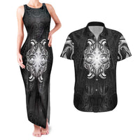 New Zealand Matariki Couples Matching Tank Maxi Dress and Hawaiian Shirt Maori Moko Black Galaxy LT05 Black - Polynesian Pride