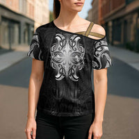 New Zealand Matariki Cross Shoulder Shirt Maori Moko Black Galaxy