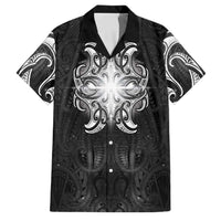 New Zealand Matariki Family Matching Long Sleeve Bodycon Dress and Hawaiian Shirt Maori Moko Black Galaxy LT05 Dad's Shirt - Short Sleeve Black - Polynesian Pride