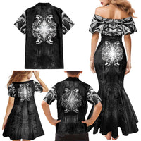 New Zealand Matariki Family Matching Mermaid Dress and Hawaiian Shirt Maori Moko Black Galaxy LT05 - Polynesian Pride