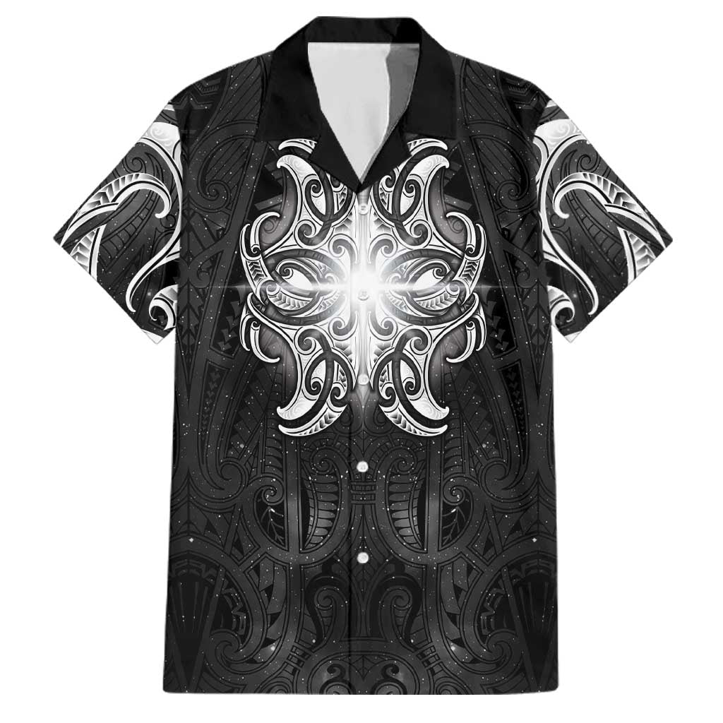 New Zealand Matariki Family Matching Off Shoulder Maxi Dress and Hawaiian Shirt Maori Moko Black Galaxy LT05 Dad's Shirt - Short Sleeve Black - Polynesian Pride