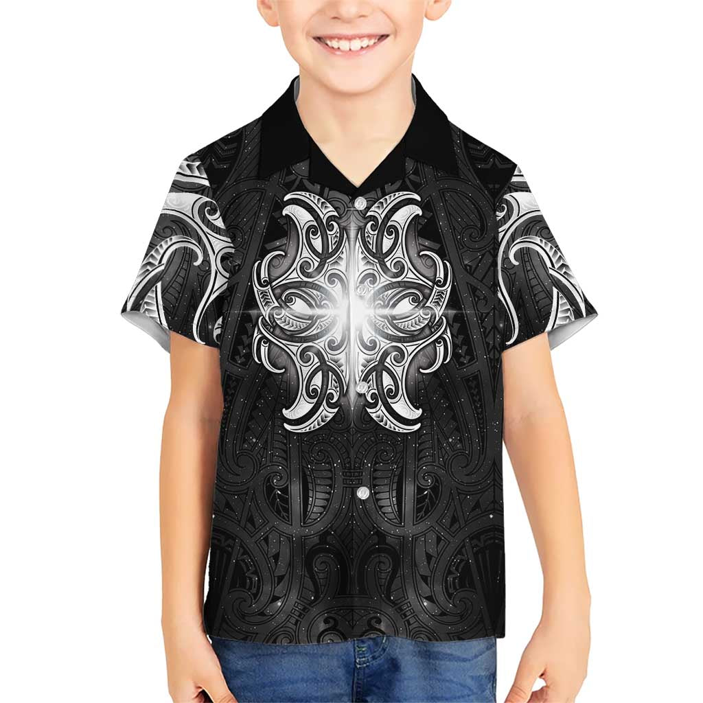 New Zealand Matariki Family Matching Off Shoulder Maxi Dress and Hawaiian Shirt Maori Moko Black Galaxy LT05 Son's Shirt Black - Polynesian Pride