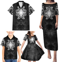 New Zealand Matariki Family Matching Puletasi and Hawaiian Shirt Maori Moko Black Galaxy LT05 - Polynesian Pride