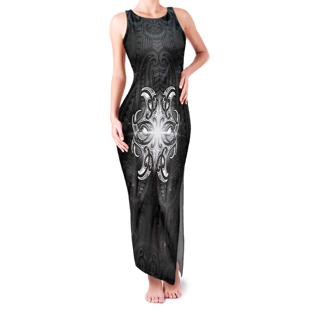 New Zealand Matariki Family Matching Tank Maxi Dress and Hawaiian Shirt Maori Moko Black Galaxy LT05 Mom's Dress Black - Polynesian Pride