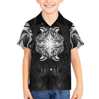 New Zealand Matariki Kid Hawaiian Shirt Maori Moko Black Galaxy