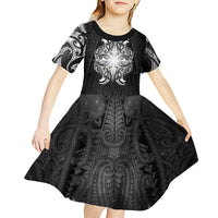 New Zealand Matariki Kid Short Sleeve Dress Maori Moko Black Galaxy