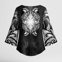 New Zealand Matariki Kimono Sleeve Blouse Maori Moko Black Galaxy
