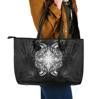 New Zealand Matariki Leather Tote Bag Maori Moko Black Galaxy