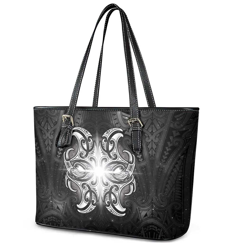 New Zealand Matariki Leather Tote Bag Maori Moko Black Galaxy