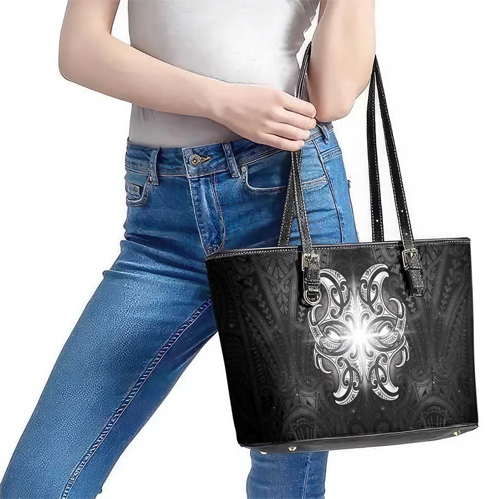 New Zealand Matariki Leather Tote Bag Maori Moko Black Galaxy