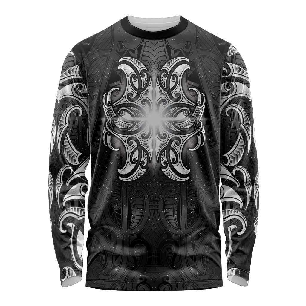 New Zealand Matariki Long Sleeve Shirt Maori Moko Black Galaxy