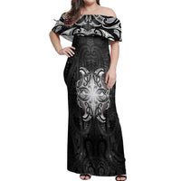 New Zealand Matariki Off Shoulder Maxi Dress Maori Moko Black Galaxy