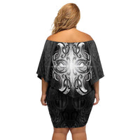 New Zealand Matariki Off Shoulder Short Dress Maori Moko Black Galaxy