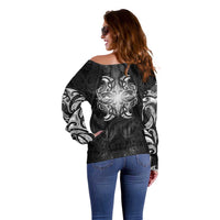 New Zealand Matariki Off Shoulder Sweater Maori Moko Black Galaxy