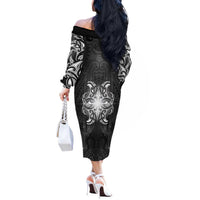 New Zealand Matariki Off The Shoulder Long Sleeve Dress Maori Moko Black Galaxy