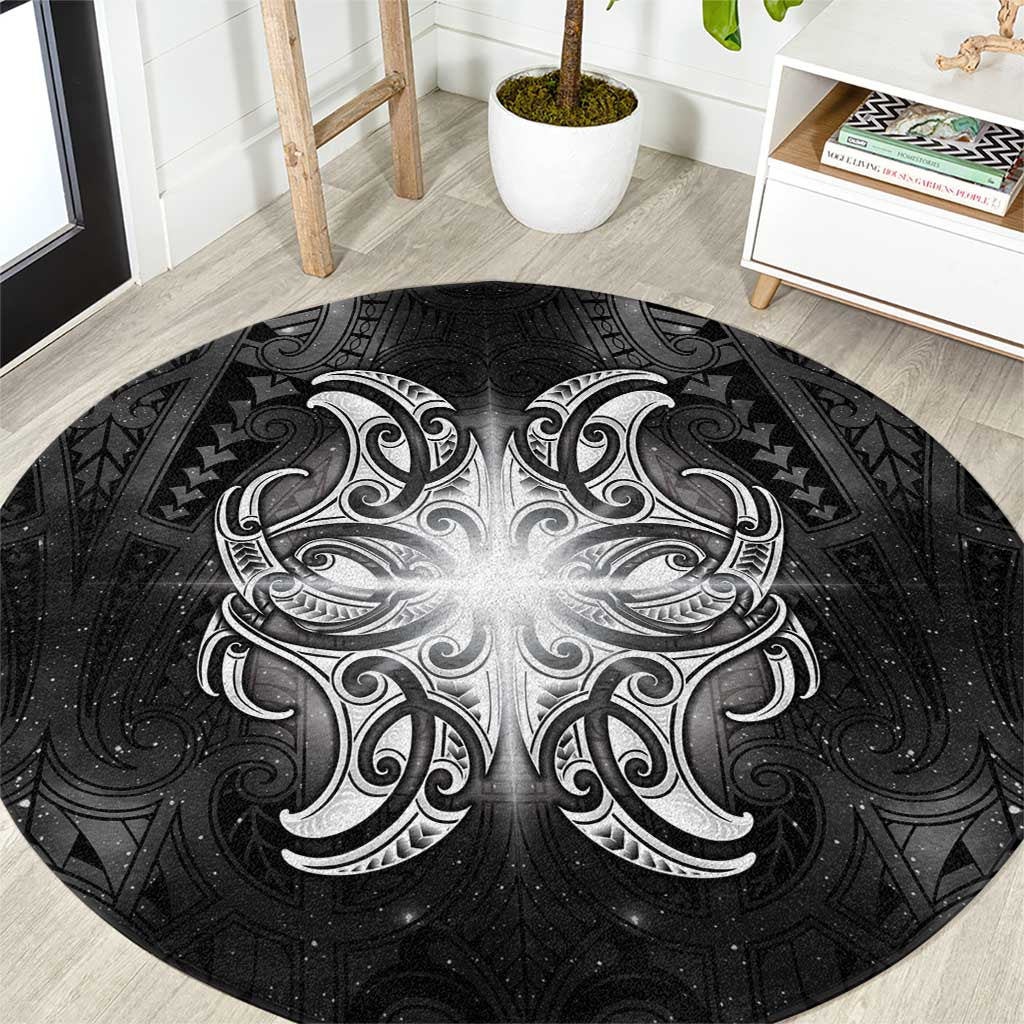 New Zealand Matariki Round Carpet Maori Moko Black Galaxy