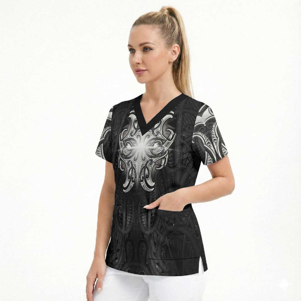 New Zealand Matariki Scrub Top Maori Moko Black Galaxy