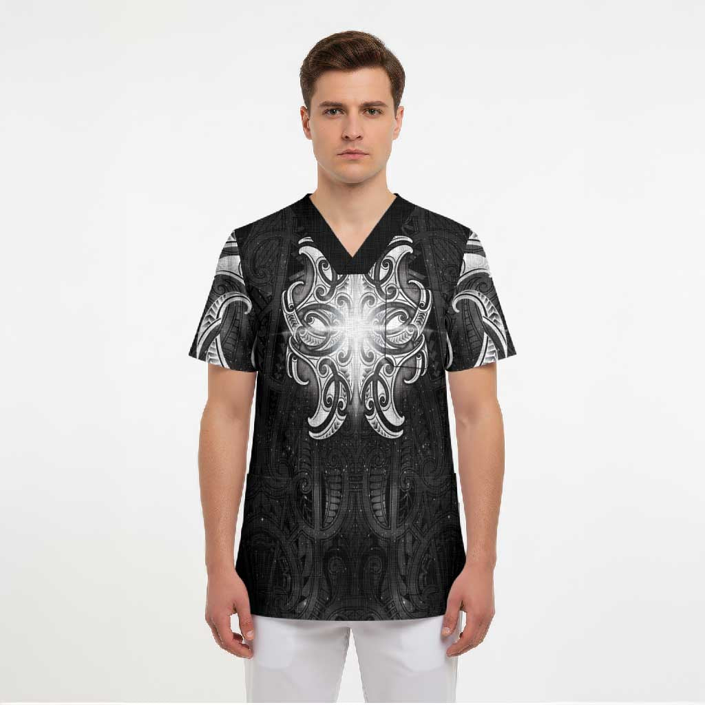 New Zealand Matariki Scrub Top Maori Moko Black Galaxy