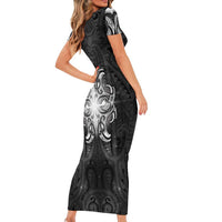 New Zealand Matariki Short Sleeve Bodycon Dress Maori Moko Black Galaxy