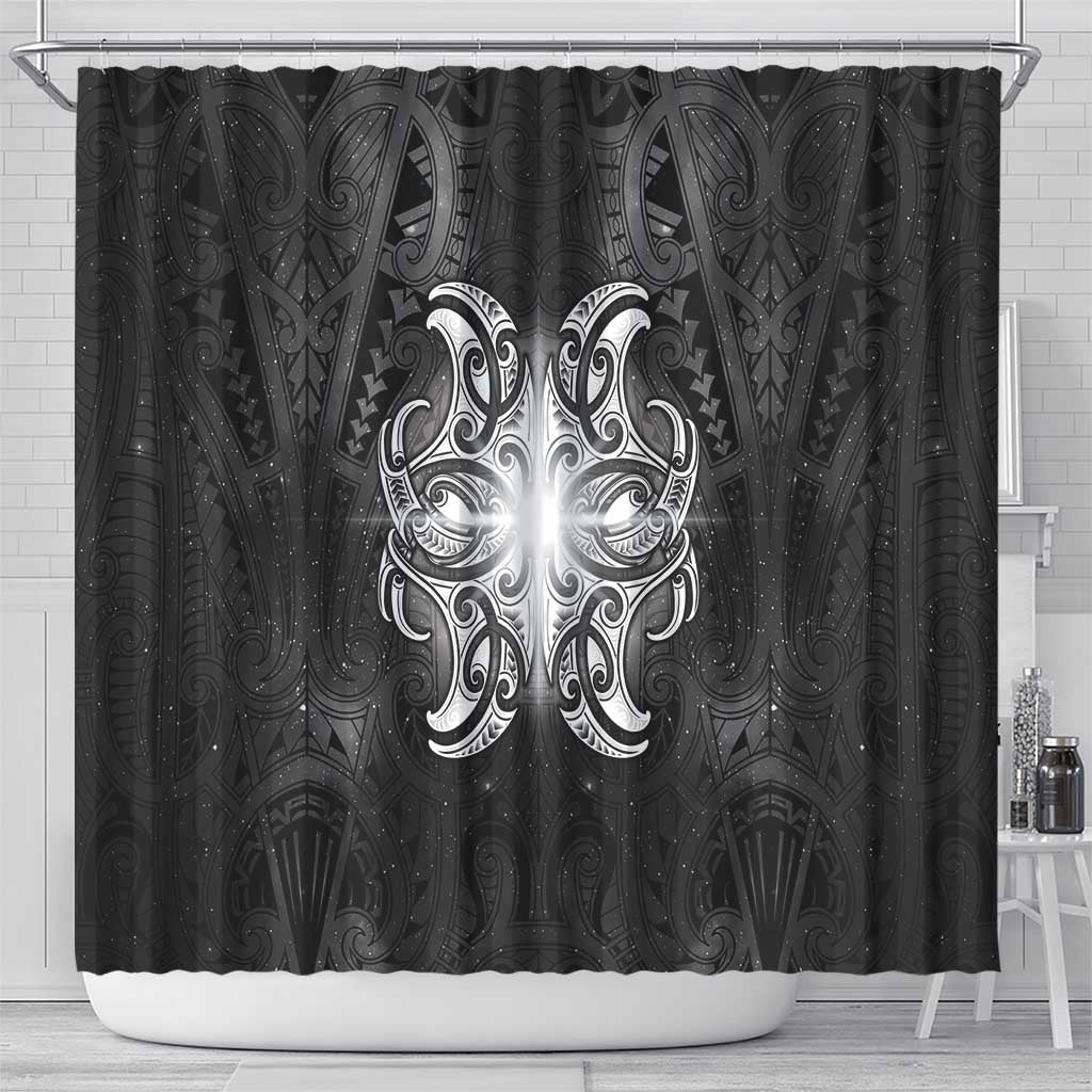 New Zealand Matariki Shower Curtain Maori Moko Black Galaxy