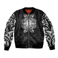 New Zealand Matariki Sleeve Zip Bomber Jacket Maori Moko Black Galaxy