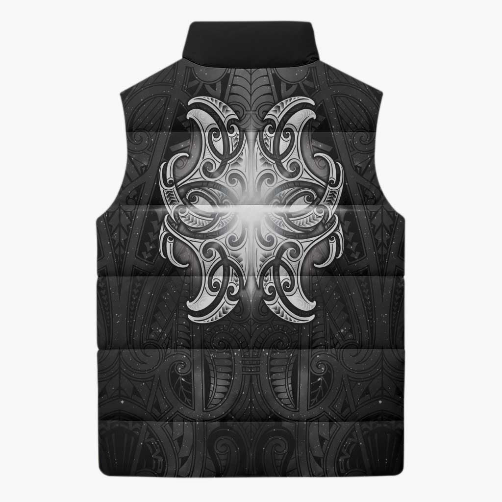 New Zealand Matariki Sleeveless Puffer Jacket Maori Moko Black Galaxy