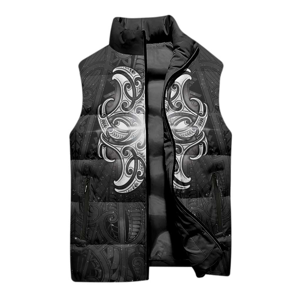 New Zealand Matariki Sleeveless Puffer Jacket Maori Moko Black Galaxy