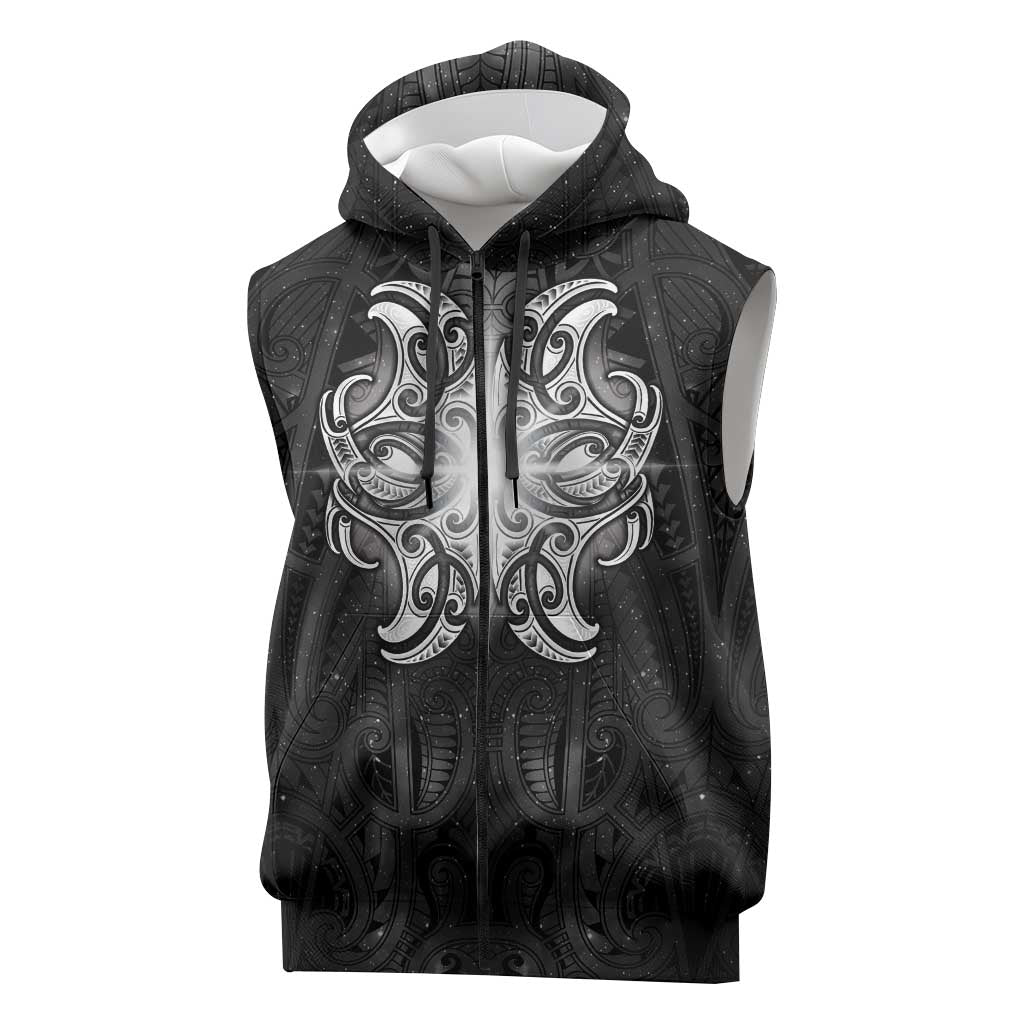 New Zealand Matariki Sleeveless Zip Hoodie Maori Moko Black Galaxy