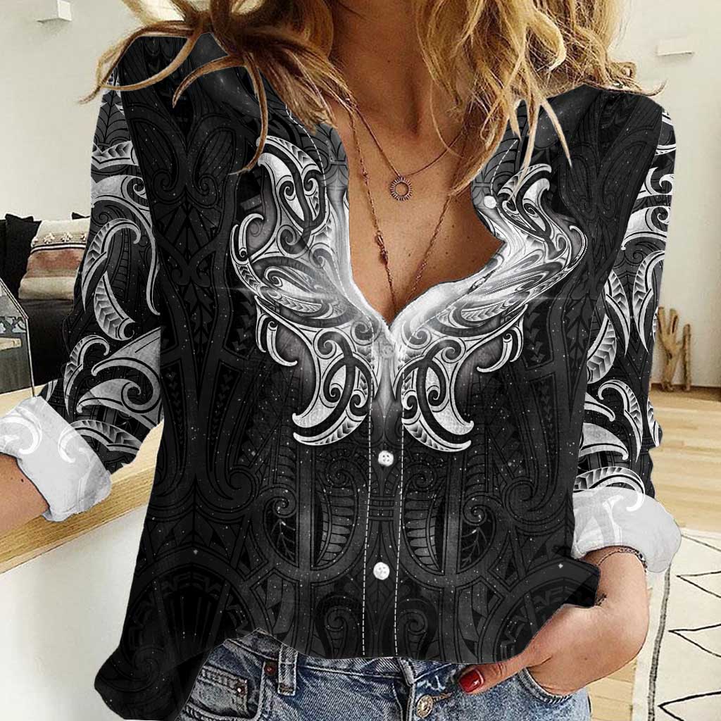 New Zealand Matariki Women Casual Shirt Maori Moko Black Galaxy