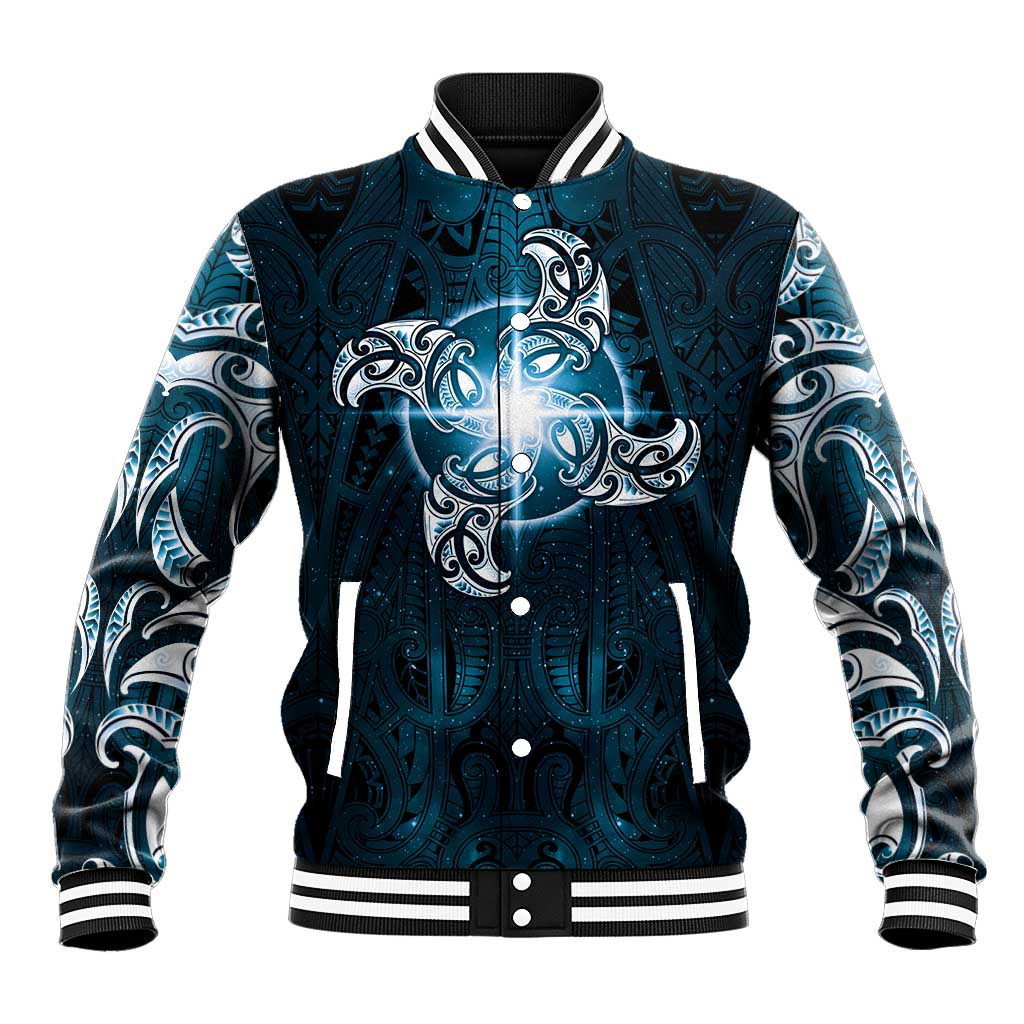 New Zealand Matariki Waita Baseball Jacket Maori Moko Dark Blue Galaxy
