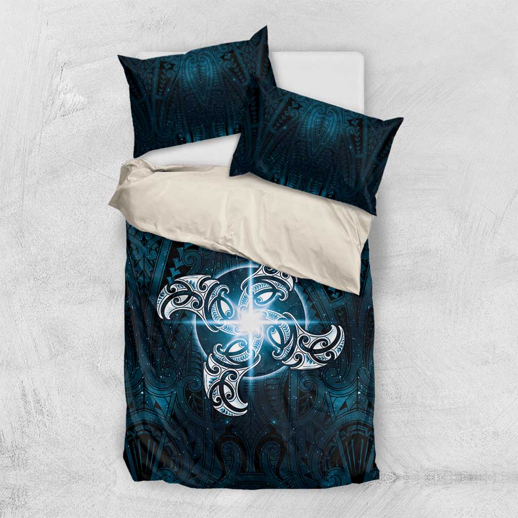 New Zealand Matariki Waita Bedding Set Maori Moko Dark Blue Galaxy