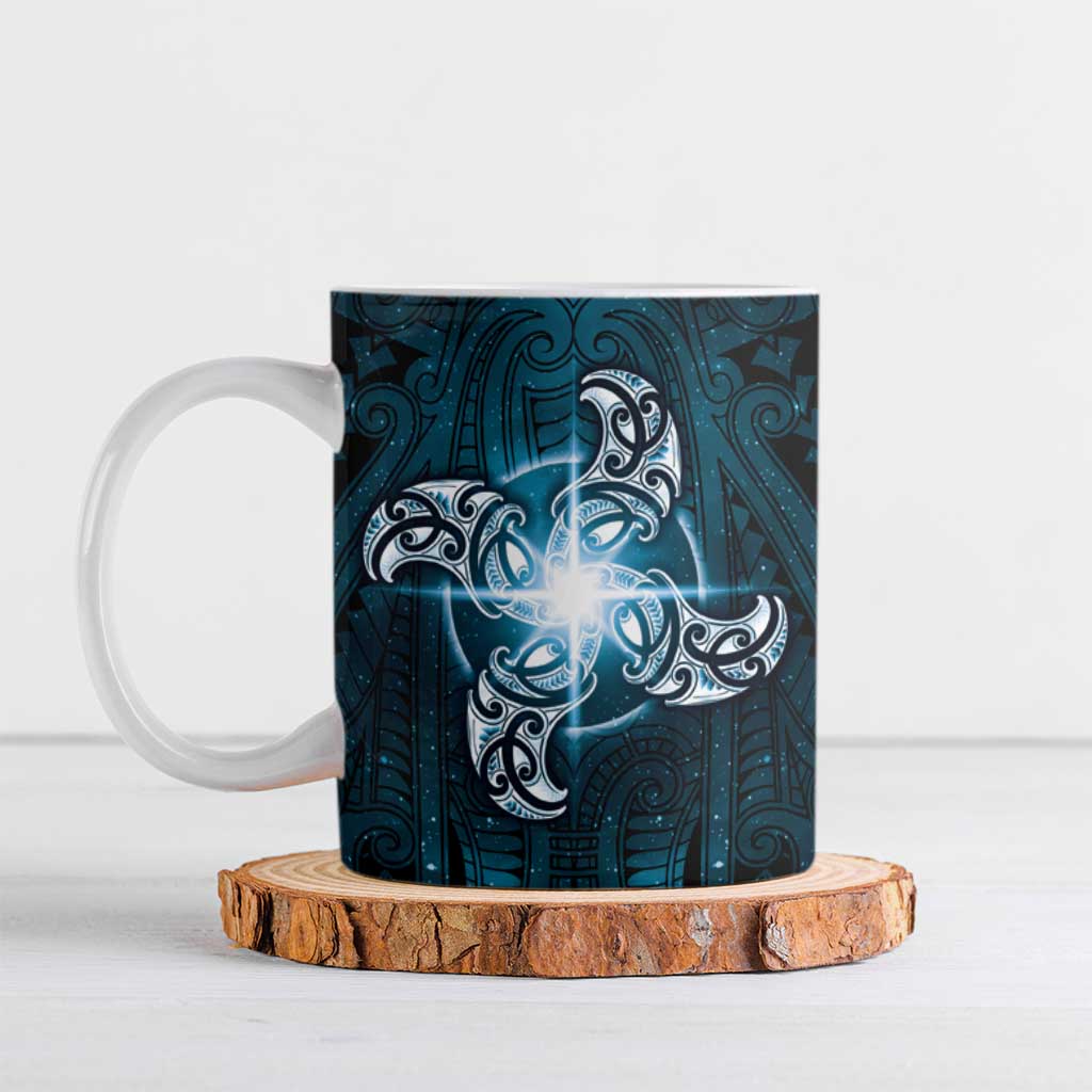 New Zealand Matariki Waita Ceramic Mug Maori Moko Dark Blue Galaxy