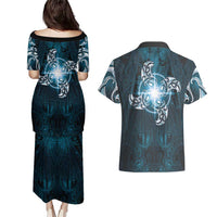 New Zealand Matariki Waita Couples Matching Puletasi and Hawaiian Shirt Maori Moko Dark Blue Galaxy
