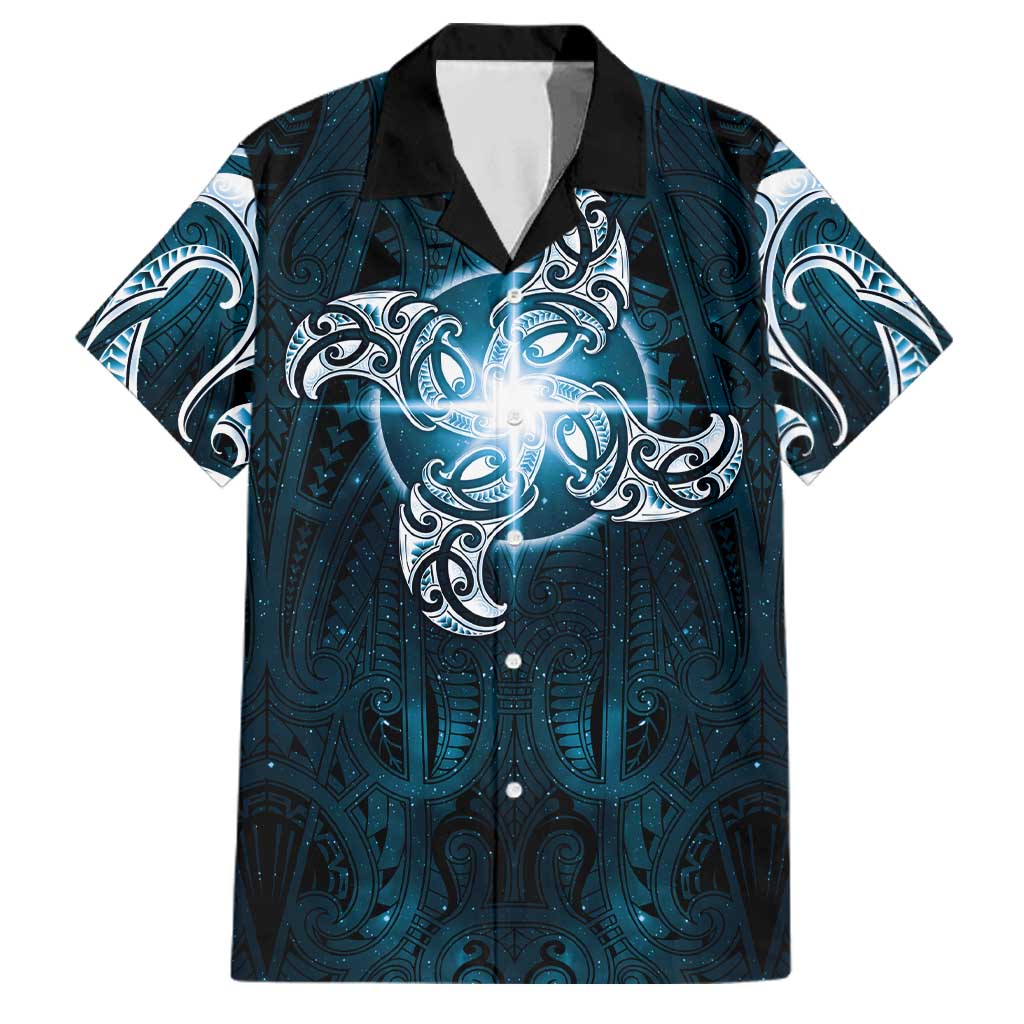 New Zealand Matariki Waita Family Matching Long Sleeve Bodycon Dress and Hawaiian Shirt Maori Moko Dark Blue Galaxy LT05 Dad's Shirt - Short Sleeve Blue - Polynesian Pride