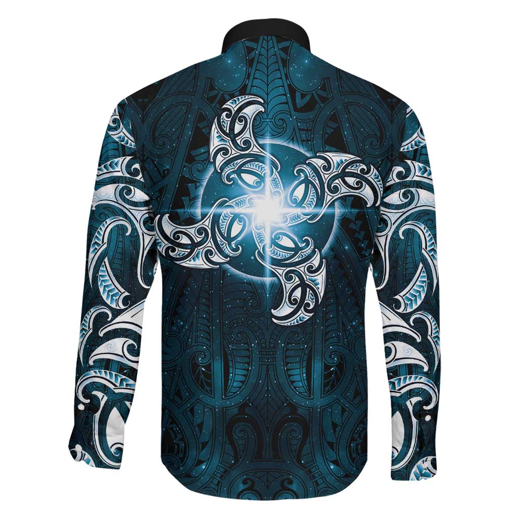 New Zealand Matariki Waita Family Matching Long Sleeve Bodycon Dress and Hawaiian Shirt Maori Moko Dark Blue Galaxy LT05 - Polynesian Pride