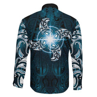 New Zealand Matariki Waita Family Matching Off The Shoulder Long Sleeve Dress and Hawaiian Shirt Maori Moko Dark Blue Galaxy LT05 - Polynesian Pride