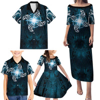 New Zealand Matariki Waita Family Matching Puletasi and Hawaiian Shirt Maori Moko Dark Blue Galaxy LT05 - Polynesian Pride