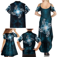 New Zealand Matariki Waita Family Matching Summer Maxi Dress and Hawaiian Shirt Maori Moko Dark Blue Galaxy LT05 - Polynesian Pride
